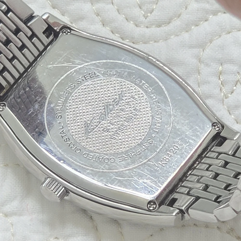 VTG Kolber Geneve Tonneau Men's Watch K8420 Silver Large Wrist Quartz Guilloche